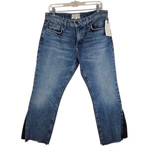 Current Elliott Kick Jean Light Sky with  Insert Raw Hem Crop Flare Jeans